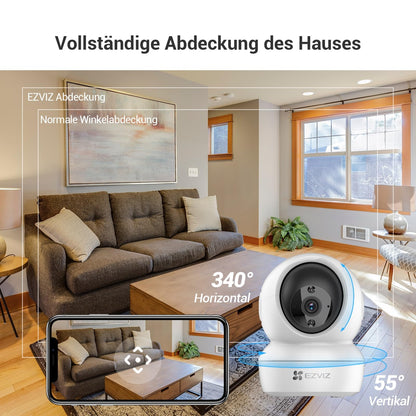 EZVIZ 1080P WiFi IP Camera, pan-tilt indoor surveillance camera with two-way audio, motion tracking, IR night vision for pets, baby monitor compatible with Alexa, C6N 2 Set