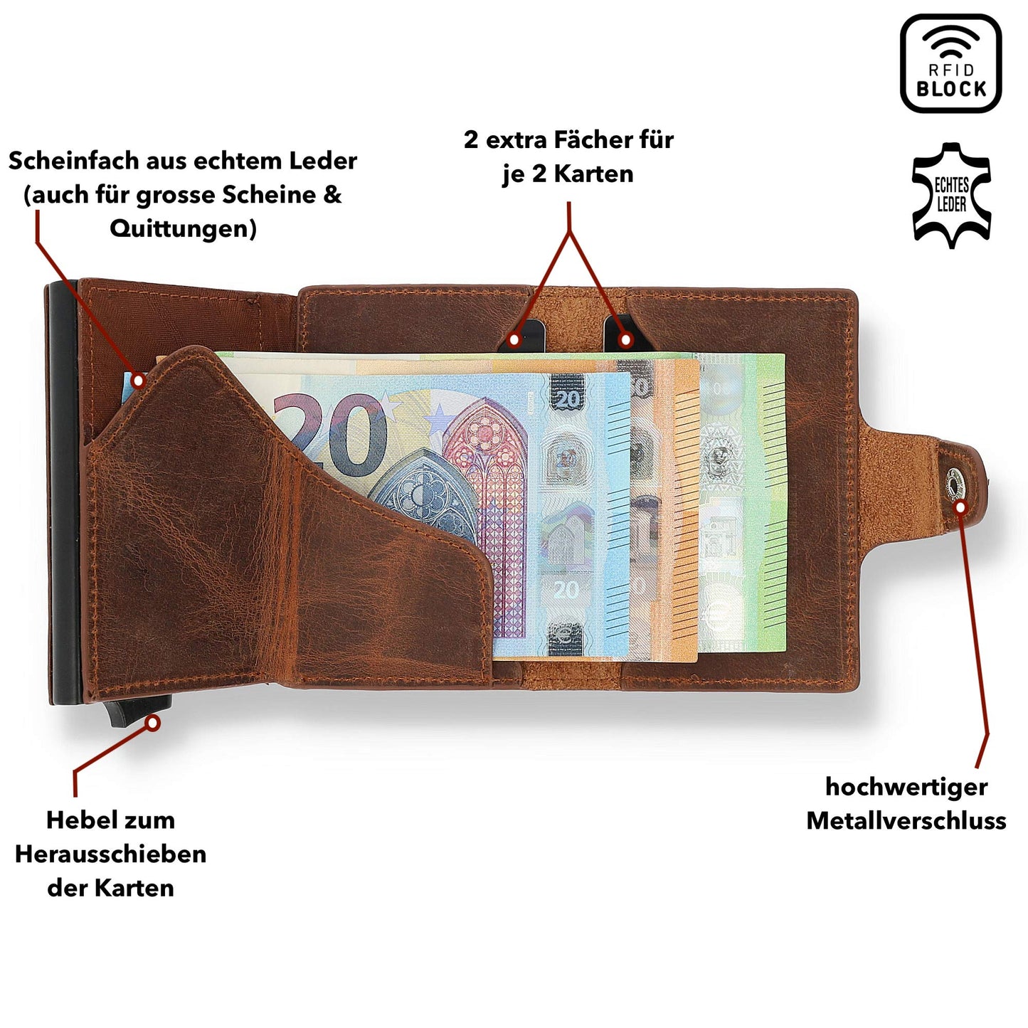 NEW: SOLO PELLE® Slim Wallet Mondo without coin compartment [holds up to 13 cards] Slimwallet [RFID protection] Card holder [Leather] Smart wallet for men and women (Vintage Brown)
