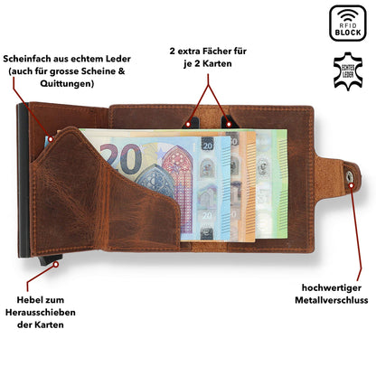 NEW: SOLO PELLE® Slim Wallet Mondo without coin compartment [holds up to 13 cards] Slimwallet [RFID protection] Card holder [Leather] Smart wallet for men and women (Vintage Brown)