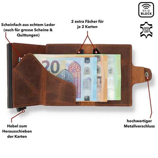 NEW: SOLO PELLE® Slim Wallet Mondo without coin compartment [holds up to 13 cards] Slimwallet [RFID protection] Card holder [Leather] Smart wallet for men and women (Vintage Brown)