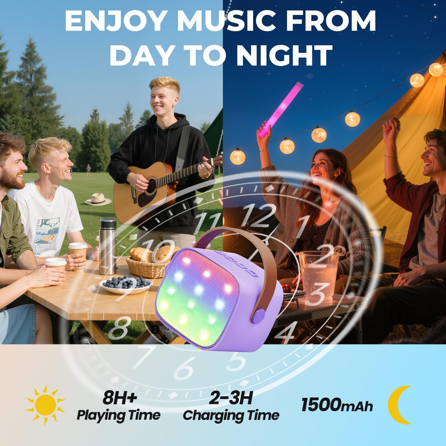 Kids Mini Karaoke Machine with 2 Microphones Bluetooth Speaker with LED Lights and Voice Changer, Gift for Girls 3, 4, 5, 6, 7, 8, 9, 10, 11, 12+ Years (Purple)