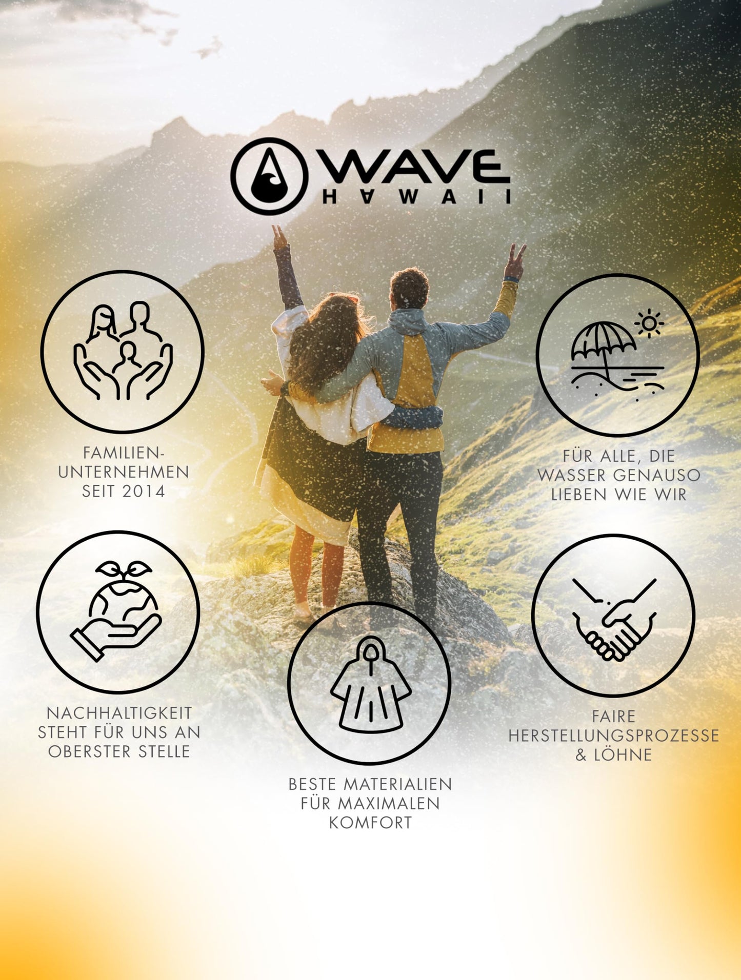 WAVE HAWAII Bath Poncho Women & Men Curitiba | Size L, 170-200cm | 100% Cotton Surf Poncho Adult | Terry Cloth Towel with High Water Absorption | Changing Aid Beach Adult