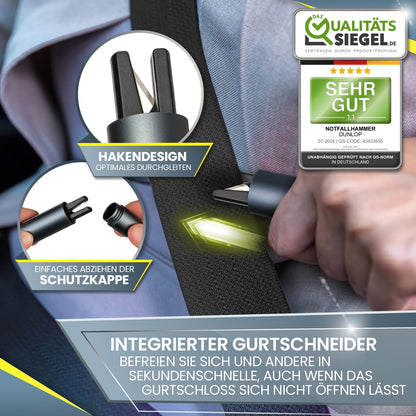 Dunlop Automotive belt cutter emergency hammer brand emergency hammer with test glass for practice - especially destroys composite safety glass of the new car generation - spring-loaded emergency hammer - Emergency CarTool
