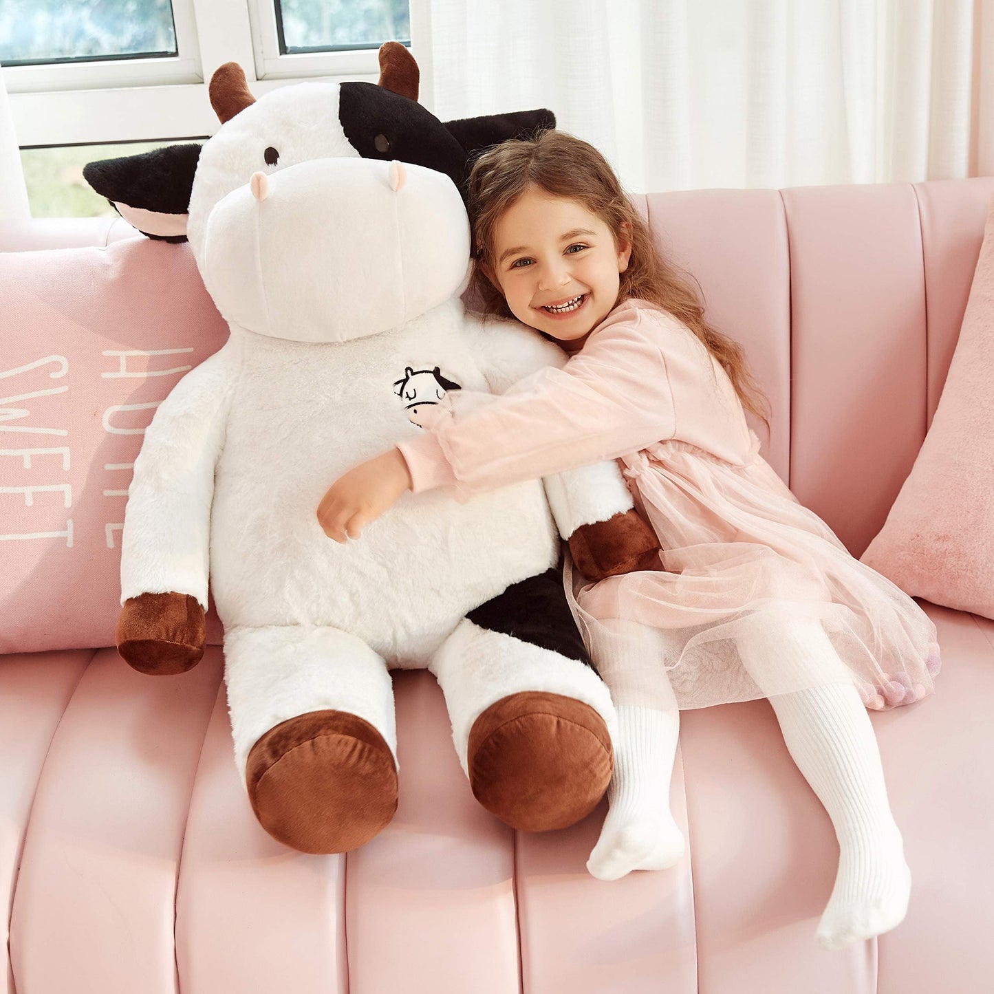 IKASA Large Cow Stuffed Animal Giant Cow Plush Toy Cow Cuddly Toy Big Plush Cow Stuffed Toys Plush Toy Soft Toy Plush Cow Cute Gift for Kids (White, 78 cm)