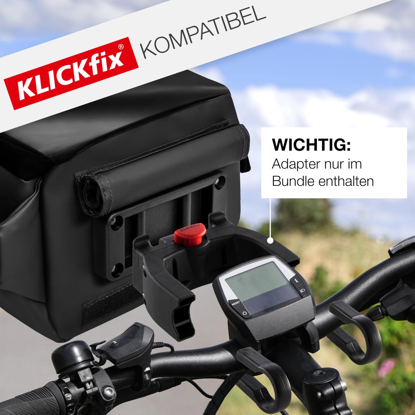 Valkental® x KLICKfix® - 3in1 bike bag handlebar | Fully reflective & waterproof - Suitable as handlebar bag & waist bag | 4L volume | Handlebar bag bike KLICKfix | Handlebar bag Ebike