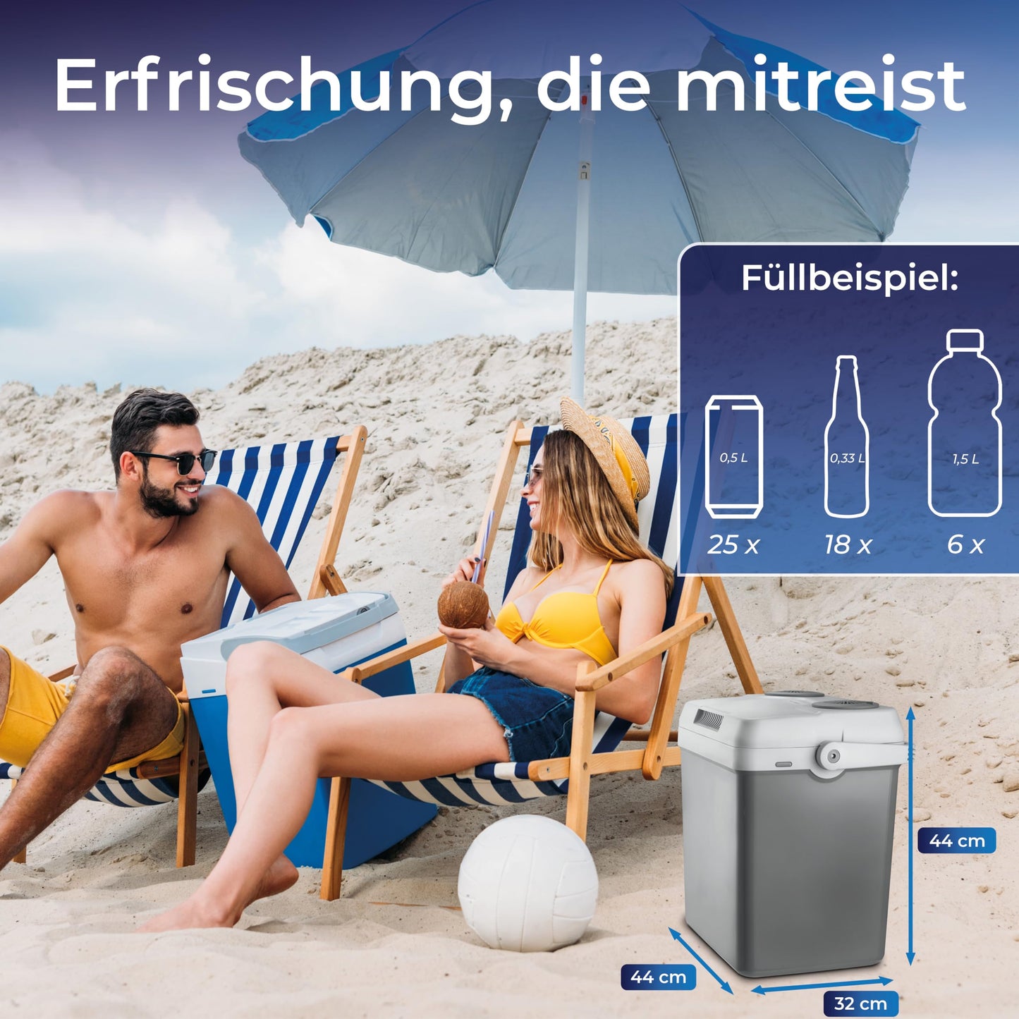 KLAMER electric cooling box 25 liters with cooling and warming function, 2 connections: 230V & 12V for cigarette lighter, car cooling box for camping, garden & outings, gray