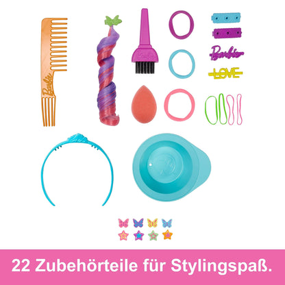 Barbie HMD79 - Barbie Deluxe Styling Head, Barbie Totally Hair, curly brown neon rainbow hair, doll head for hair styling, Color Reveal accessories, for ages 3+.