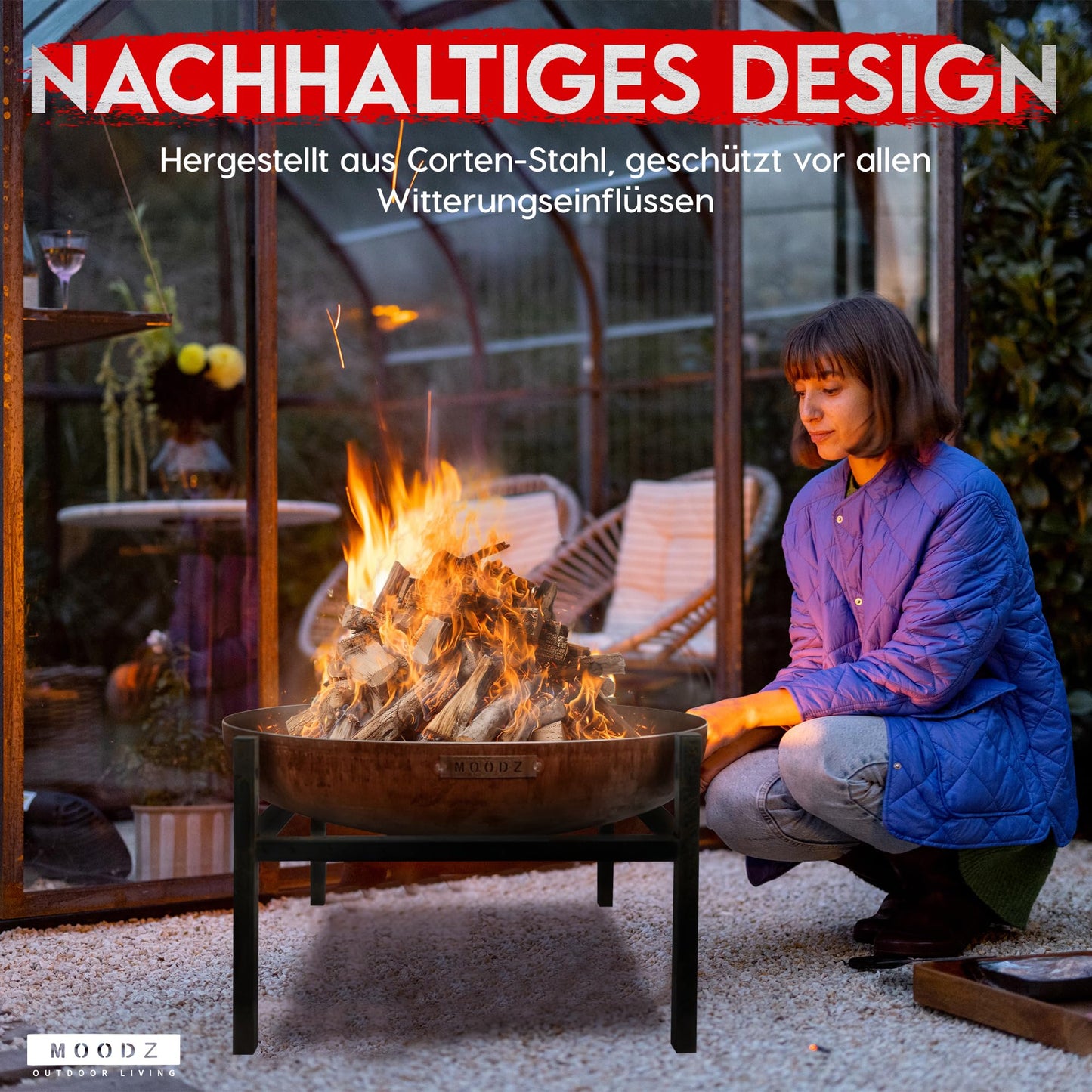 Moodz fire pit 100 cm - fire bowls for the garden - outdoor fire pit & fire barrel - fire pit with optional grill grate made of 3 MM high-quality Corten steel - fire basket for the garden - 100x100x21cm