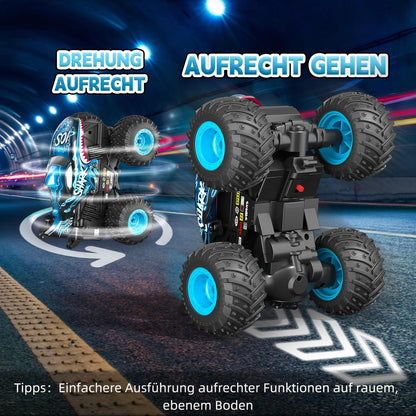 Sunrad Remote Control Car for ages 3-9, RC Monster Truck with 360° upright spin, LED lights and music, Rechargeable RC car toy and gift for kids.