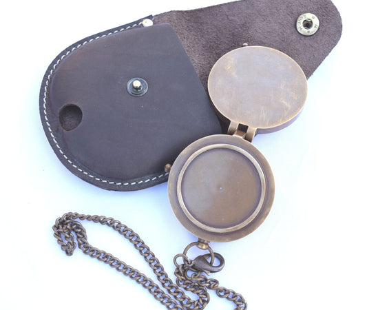 NEOVIVID Engravable Compass, Brass, Leather Pouch, Pirate Compass, Gift Compass, Camping Compass with Needle-lifting Mechanism.