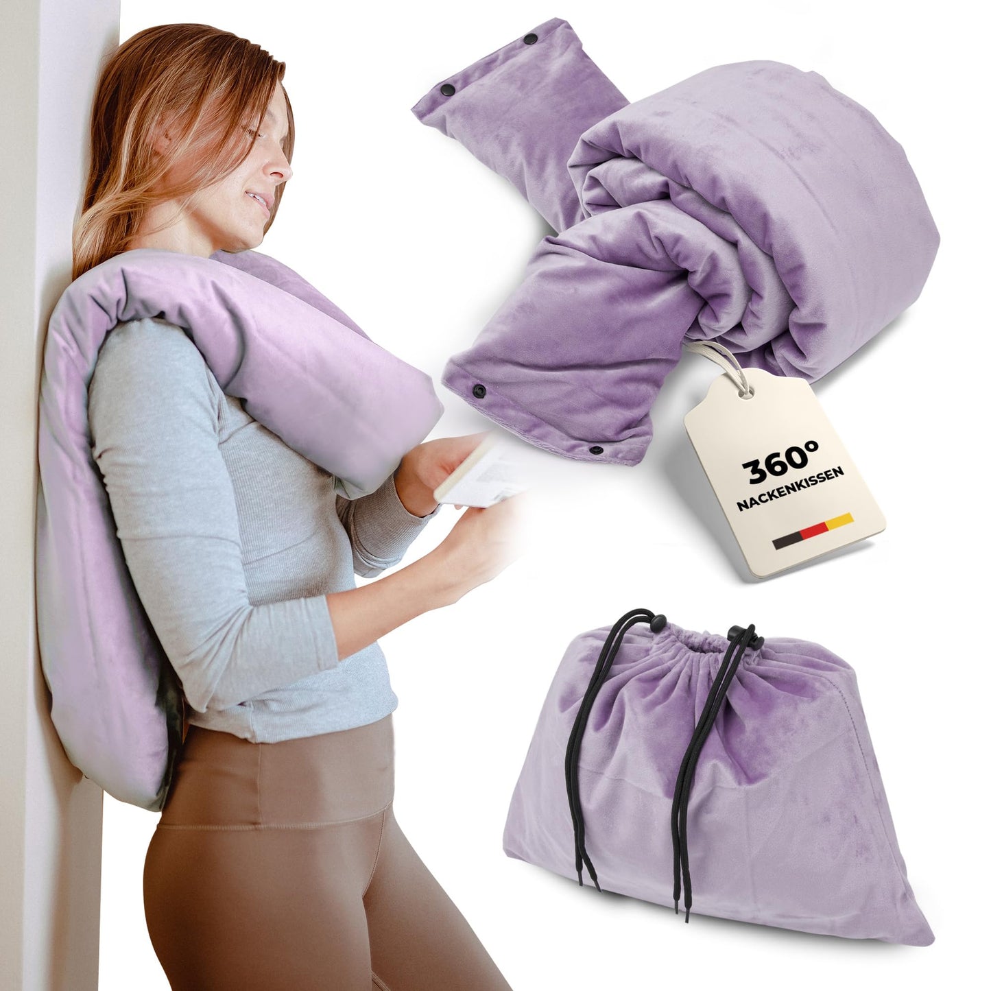Premium Travel Neck Pillow - Flexible travel pillow for restful sleep on airplane, car, and office - Comfortable and lightweight neck pillow for travel - Neck pillow for airplane travel (Violet)