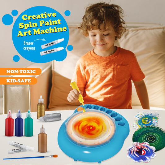 Art and craft for kids aged 4-8, Color Spin Art Machine Set, cool Paint Spinner Toys Sets, creative art supplies gifts for boys and girls (US Blue)
