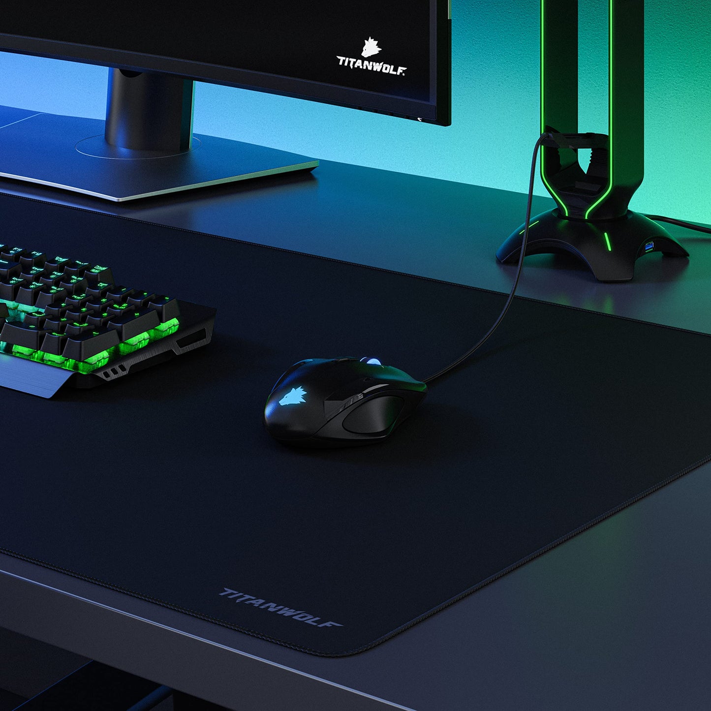 Titanwolf - Oversize Mousepad Gaming Titanwolf 1200x600mm XXXL Mousepad large with motif desk pad Large Size - improves precision and speed XXL e.g. for Logitech mouse and keyboard.