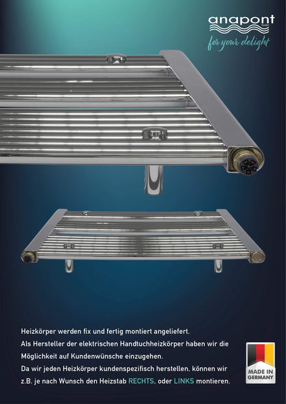 anapont electric bathroom radiator - straight - chrome - timer function - towel radiator - electric bathroom heating - towel heating - Made in Germany (KTX 3, 1775h x 500w)