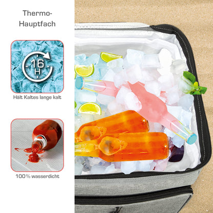 bomoe 52 liter XXL cooler bag foldable - outdoor cooler box 16h cooling function with shoulder strap, waterproof picnic bag thermal bag with storage surface, insulated bag gray - IceBreezer KT53