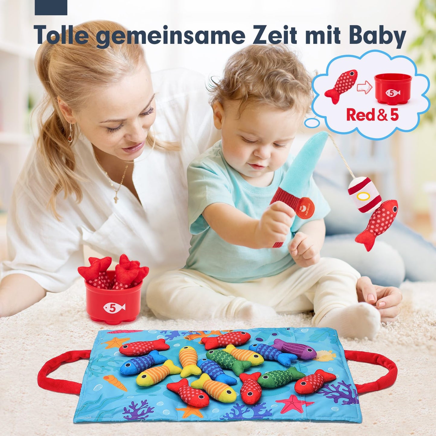 hahaland Baby toys for 1-2 year olds, fishing game for children 6-12 months, educational games, motor skills toys, Montessori toys, fish catching game - small gifts