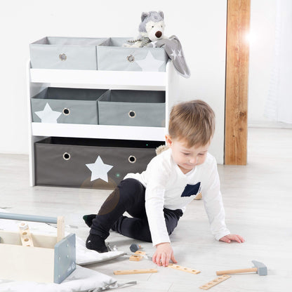Roba Play Shelf Stars - Toy Shelf for Children's Room with 5 Fabric Boxes - with Star Motif - Storage Shelf for Boys and Girls - White Wood