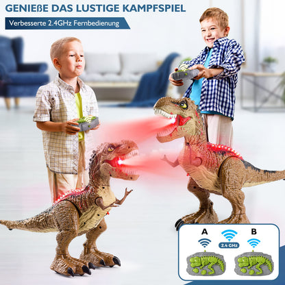 BAZOVE 2.4GHz remote control dinosaur toy with 360° spin stunt, spraying function, roaring, and LED light, electronic T-Rex dino toy gift for boys girls 3+ years old.