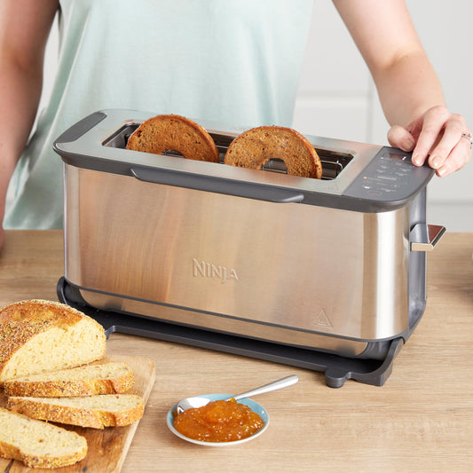 Ninja Foodi 3-in-1 Toaster, Electric Grill with Lid, Panini Press with Flip Design, 7 Cooking Functions, 7 Toast Lines, Baking Tray and Crumb Tray, Stainless Steel, ST202EU