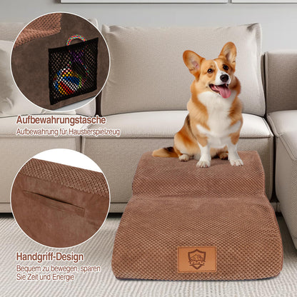 MASTERTOP Dog Stairs 2 Steps - Wide Dog Ramp Cat Stairs, High Density Foam Pet Stairs for Small Dog Teddy-Brown