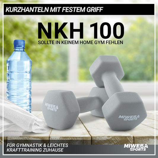 Miweba Sports neoprene dumbbell set NKH100 | 𝐏𝐫𝐨𝐟𝐢 dumbbell - Hexagon dumbbell set - short dumbbells - short dumbbell set - gymnastics dumbbells - dumbbell set - Dumbbell - 0.5-10 kg (2X 5.0 kg, Grey)