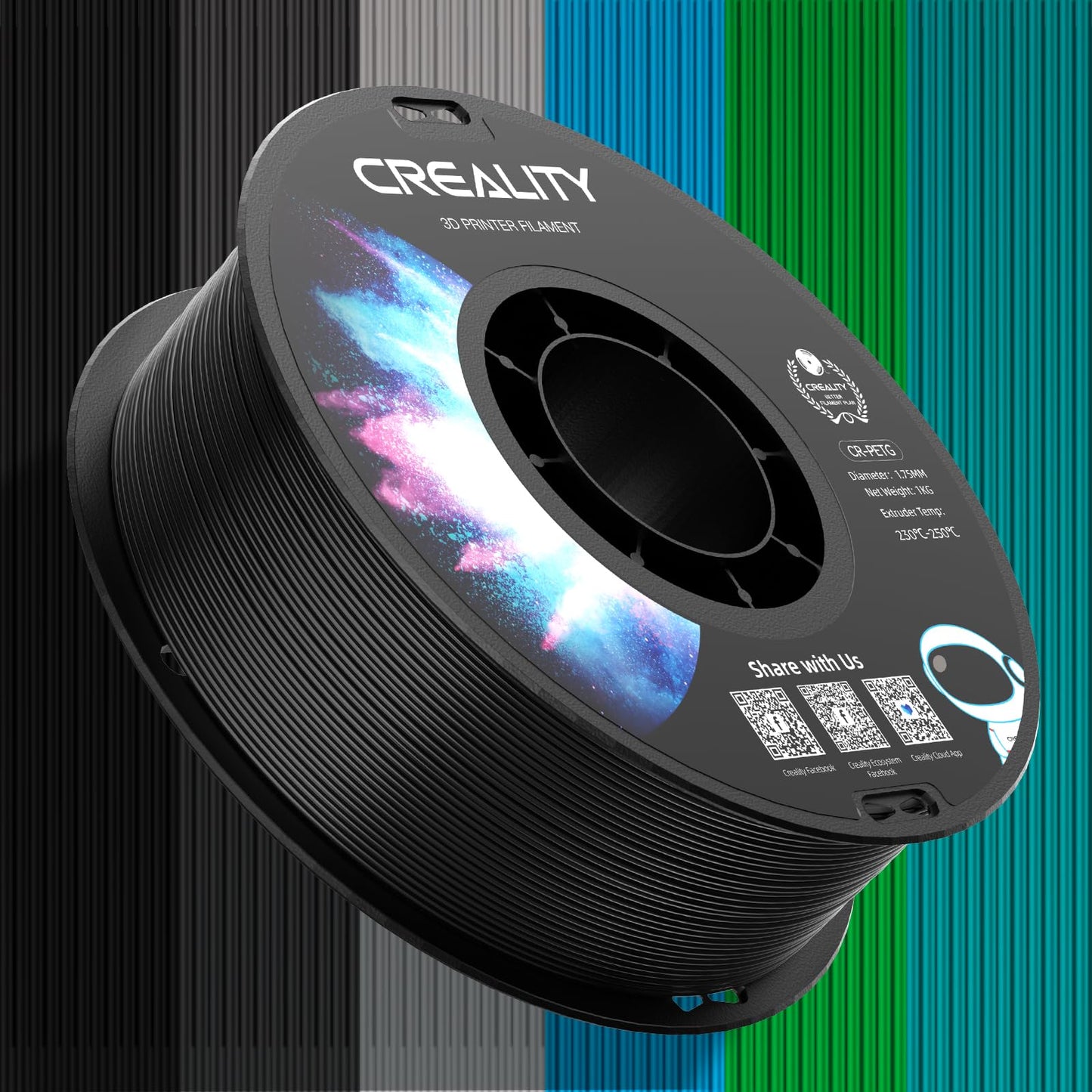 Creality PETG Filament 1.75 3D printer filament: Excellent toughness, High precision, Dimensional accuracy +/- 0.02mm, 12kg spool (26lbs), Suitable for most FDM 3D printers Black PETG