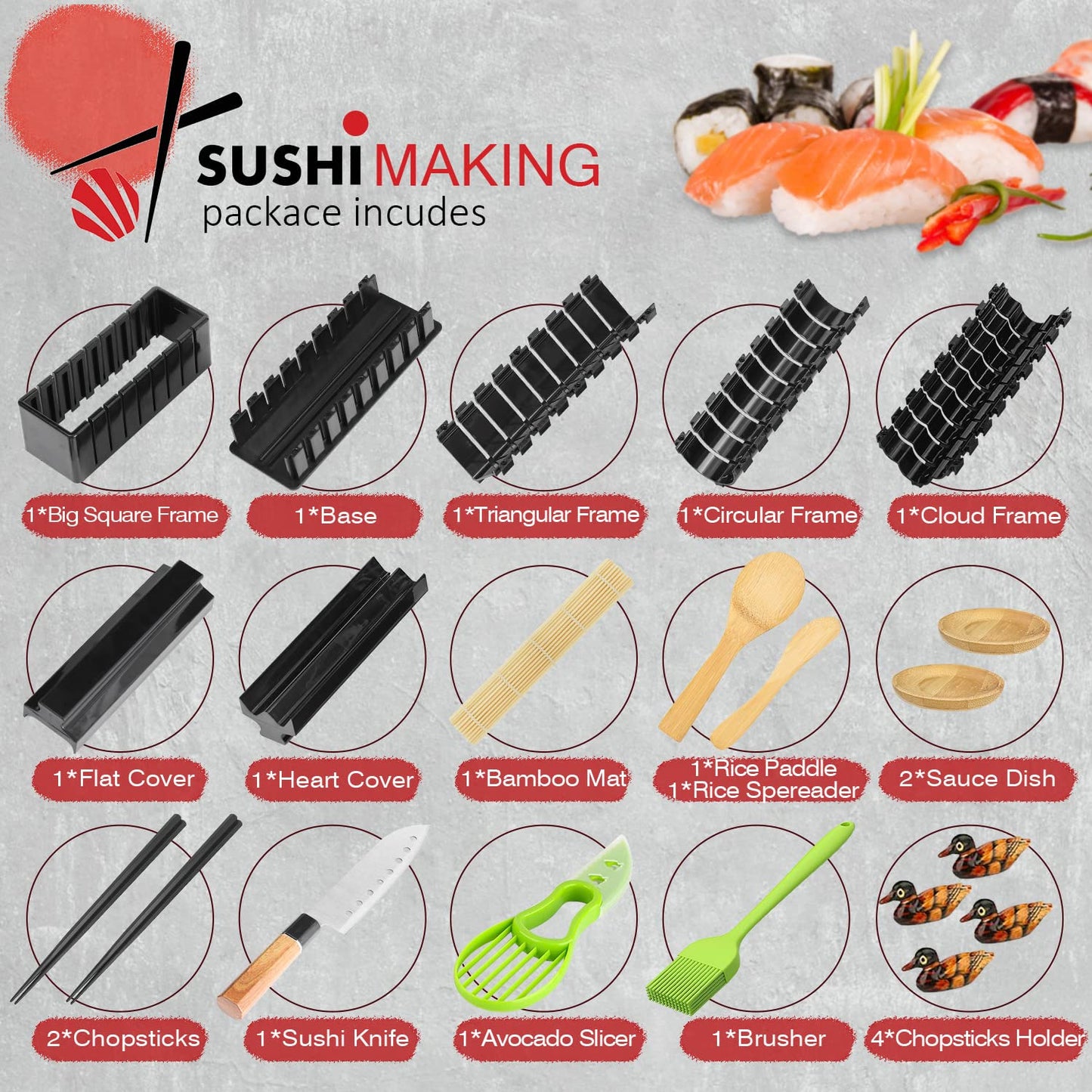 MLRYH Sushi Making Kit Sushi Maker Set for Beginners Plastic Premium Set Sushi Tool Set Sushi Rice Roll Mold Forms DIY Sushi Prefect Home Sushi Tool (21 Pieces)