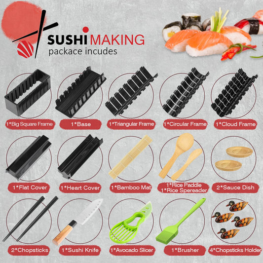 MLRYH Sushi Making Kit Sushi Maker Set for Beginners Plastic Premium Set Sushi Tool Set Sushi Rice Roll Mold Forms DIY Sushi Prefect Home Sushi Tool (21 Pieces)