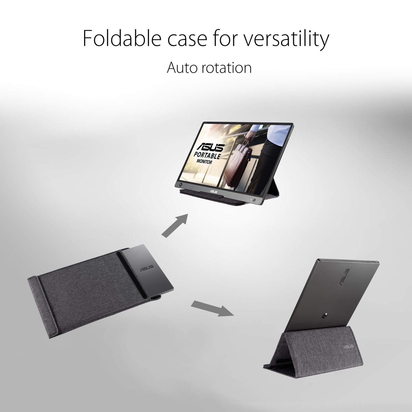 ASUS ZenScreen MB16AH - 15.6 inch portable USB monitor - Full HD 1920x1080, Type-C, Micro HDMI, auto-rotation, lightweight design, Smartcase, tripod stand - IPS panel, 16:9, anti-glare