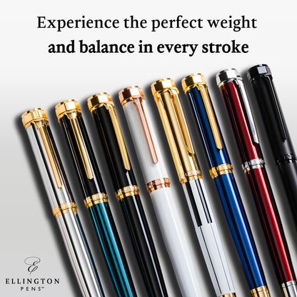 Ellington Pens luxury fountain pen set smooth, nib - includes refillable ink converter, 3 ink cartridges [Black and Blue], gift box - elegant calligraphy.