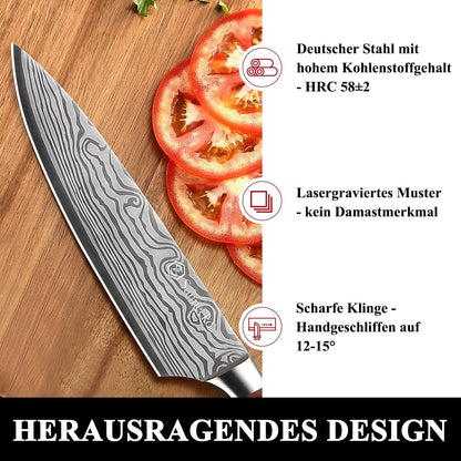 Sunnecko 20cm kitchen knife chef knife professional sharp stainless steel meat knife with Pakkawood handle multipurpose sharp blade with gift box