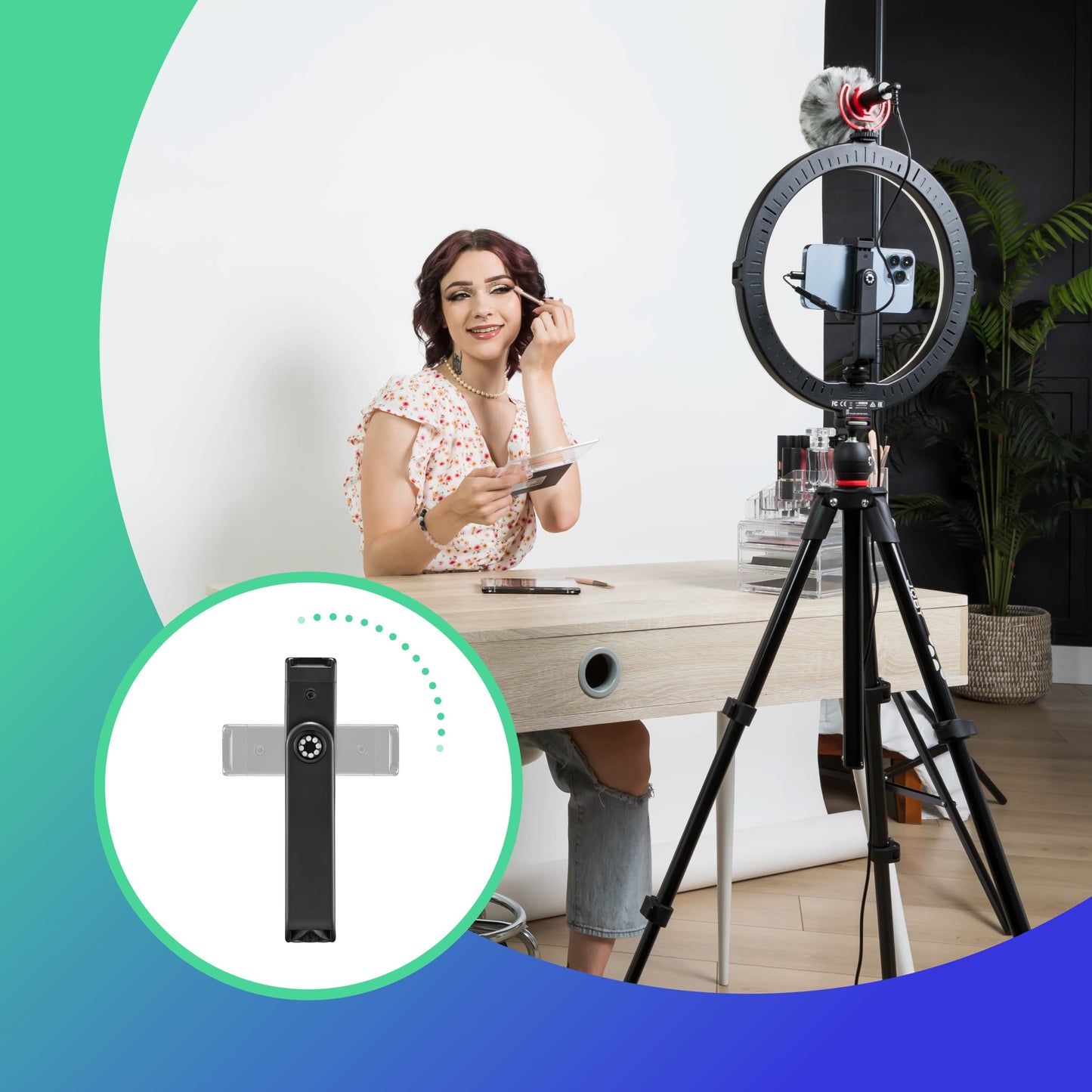 JOBY Creator Studio Complete Kit, full-size tripod with smartphone clamp, 12' ring light, Wavo On-Camera Shotgun Microphone, White Seamless Paper Background, and 3-in-1 quick charge cable 1.2m.