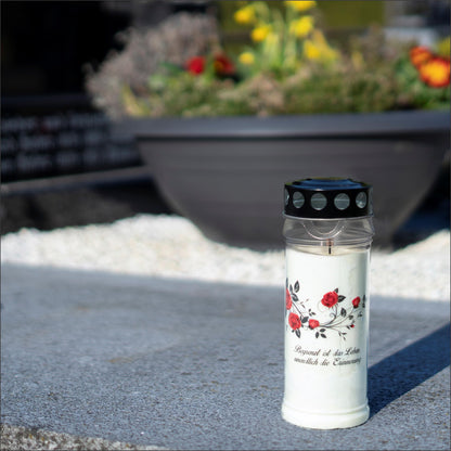 6er set HOFER GRAVE CANDLES 7 days burning time - The Original [Black Sorrow] Mourning Candles with Lid | Grave Light, Cemetery Candle with Design and Quote | Candles for Grave Decoration and Memorial