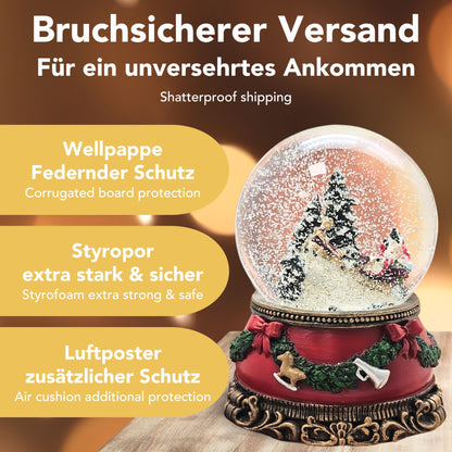 Snow globe Christmas music box | Santa in sleigh | Base Christmas red pine garland | with music | Shake ball Christmas decoration | W: 10 cm H: 14 cm | 20276