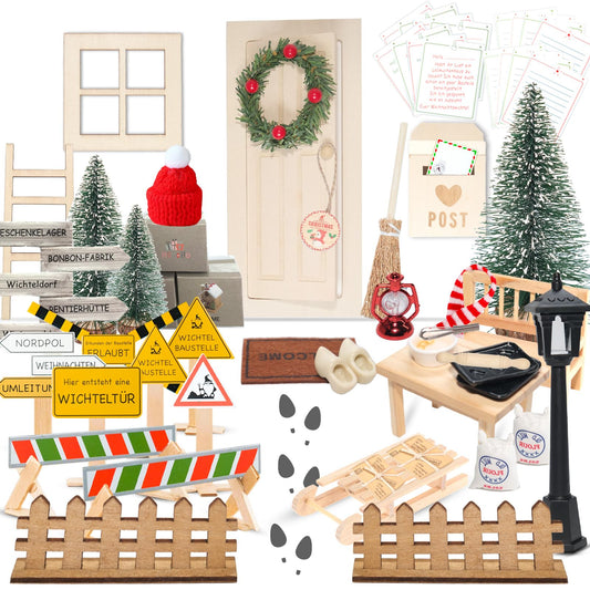 Elf door set, 48 pieces of elf door accessories Christmas complete set, elf accessories construction set including baking set, fence, envelopes, children's room decoration for Christmas, DIY gift for kids.