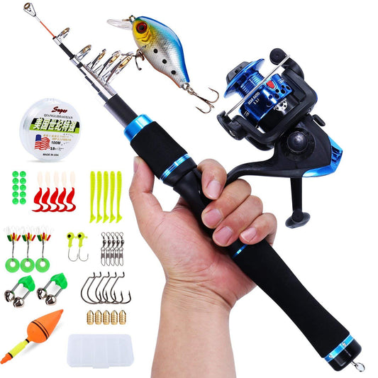Sougayilang Kids Fishing Rod and Reel Combo, Telescopic Rod for Travel, Freshwater Fishing, Great for catching Bass or Trout, blue.