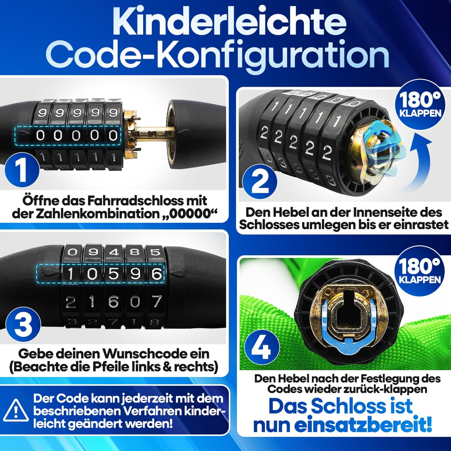 NEXTCOVER® Bike Lock with Combination - The Original - [SAFESECURE] high security I 5-digit combination code, bike chain lock steel I Lock for E-Bike I Chain lock