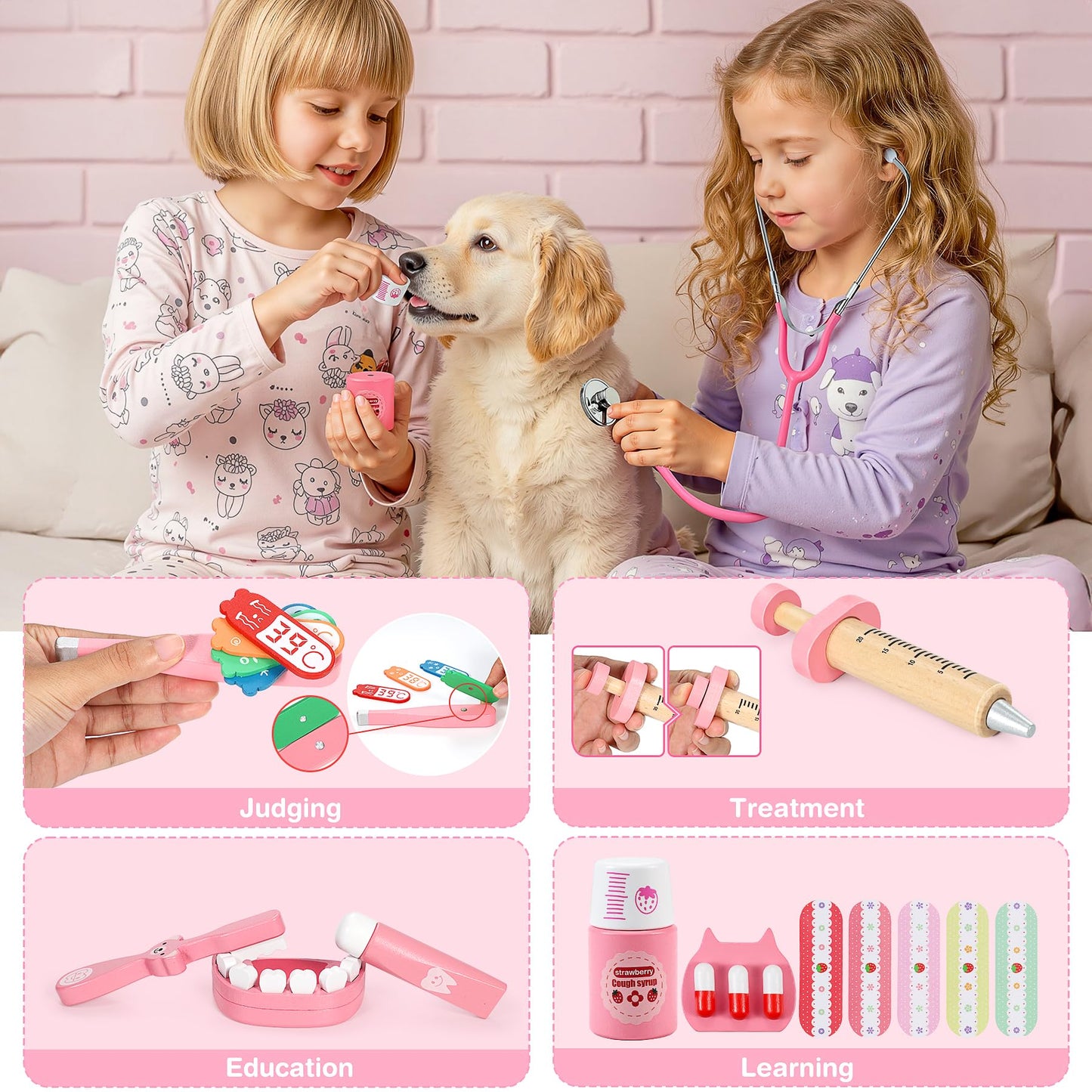 Ophy Doctor's Kit for Kids Wooden Playset, 40 Piece Doctor's Kit for Kids 3, 4, 5 Years Medical Toy With Real Stethoscope Role-Playing Toy EfficientGrip