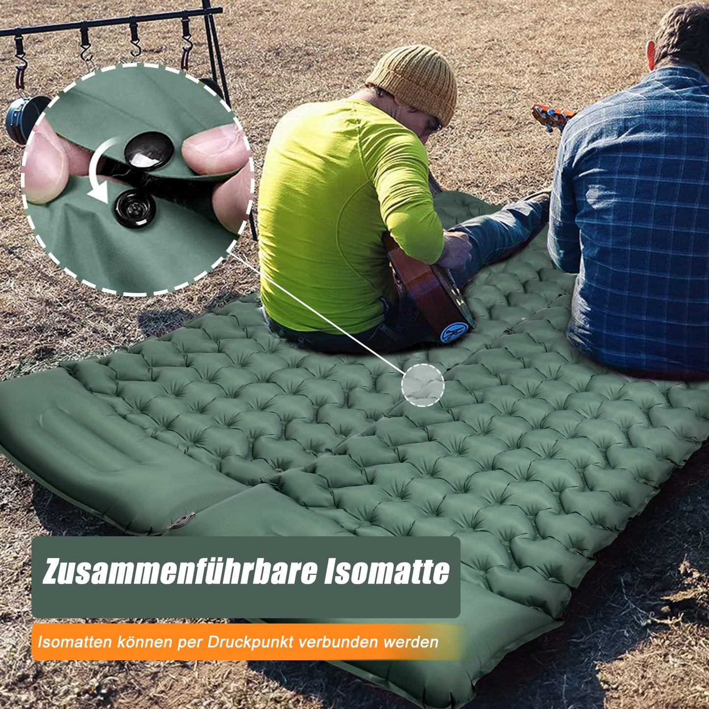 CALIYO self-inflating camping mat 2pcs - thickened air mattress with foot pump, ultralight & waterproof | integrated pillow, compact size for outdoor, hiking, tents & travel