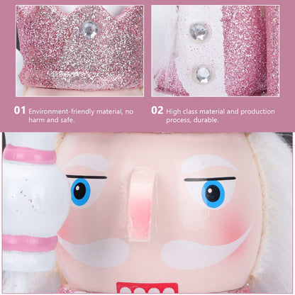 Veemoon Pink Christmas Nutcracker with Cane 30.5 cm Handcrafted wooden nutcracker for home party tabletop shelves Christmas figure decoration