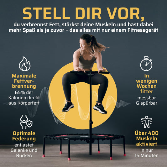 SportPlus Fitness Trampoline for home use, trampoline with adjustable handlebar, bungee suspension, workout & cardio training, premium quality Designed in Germany, 130kg capacity.