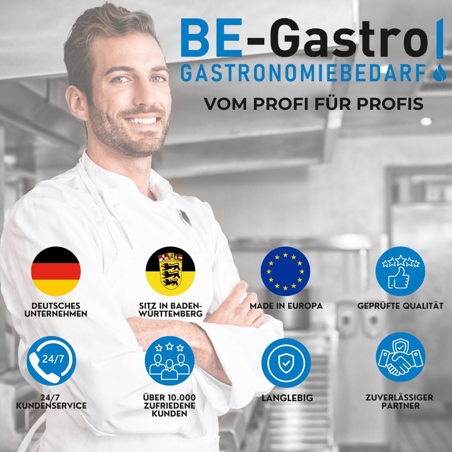 BE-GASTRO® Professional Gastro Hand Shower (Black | Blue) incl. locking clip | 1/2" standard AG | Stainless steel replacement shower for dishwashing spray / gastro spray.