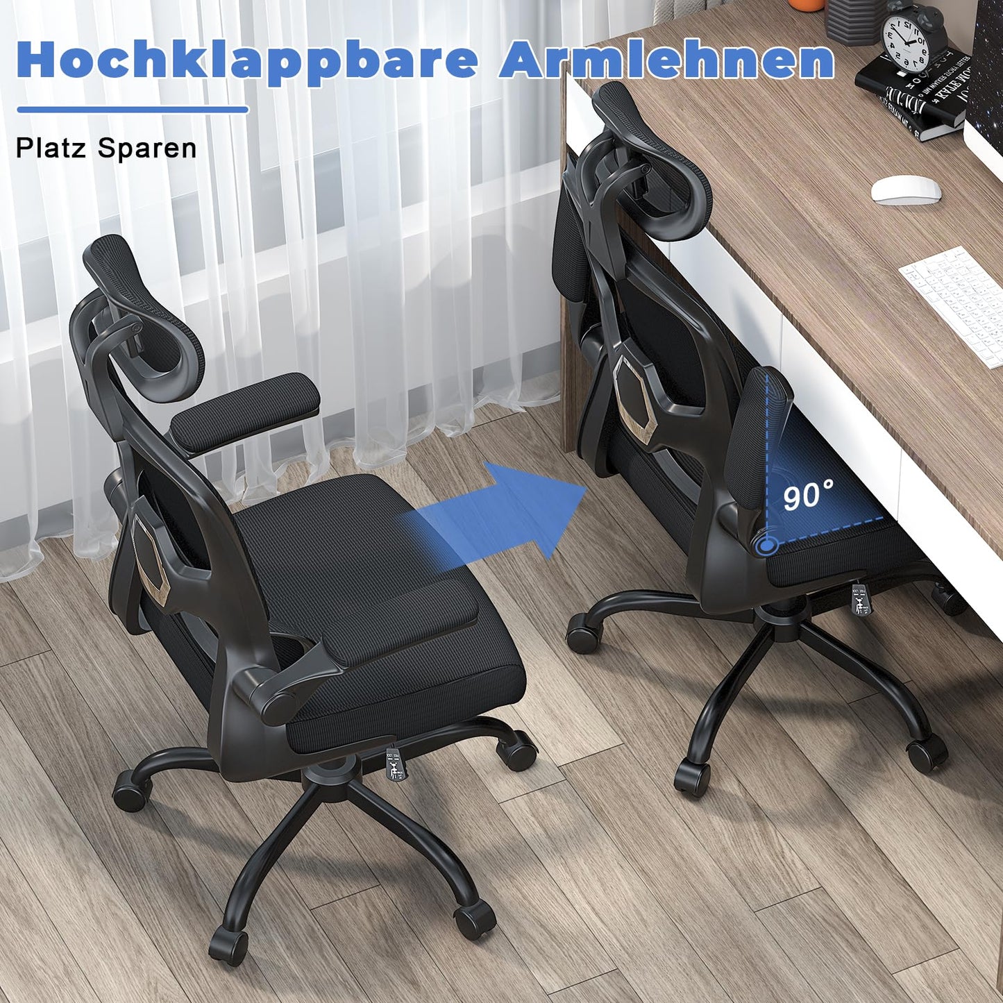 Naspaluro office chair, Ergonomic desk chair with adjustable headrest, armrests, dynamic lumbar support, swivel chair with breathable mesh cover for home office, black.