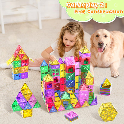 Perbabe Magnetic Building Blocks, 72 Piece Magnets Kids Stronger Magnetic Building Blocks, Magnetic Tiles City Streets Set with 2 Cars Magnetic Game for 3 4 5 6 7 8 Years Preschool Learning