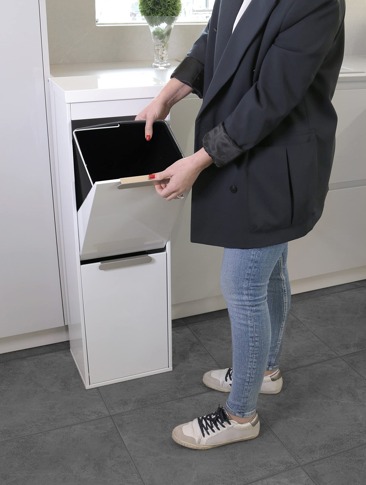 ARREGUI Ecoclas CR201-E steel waste separation system | 2 compartments trash can for kitchen | 2x17L (34L) | 2 compartment garbage can | removable inner bins + handle | recycling cabinet for waste separation | white