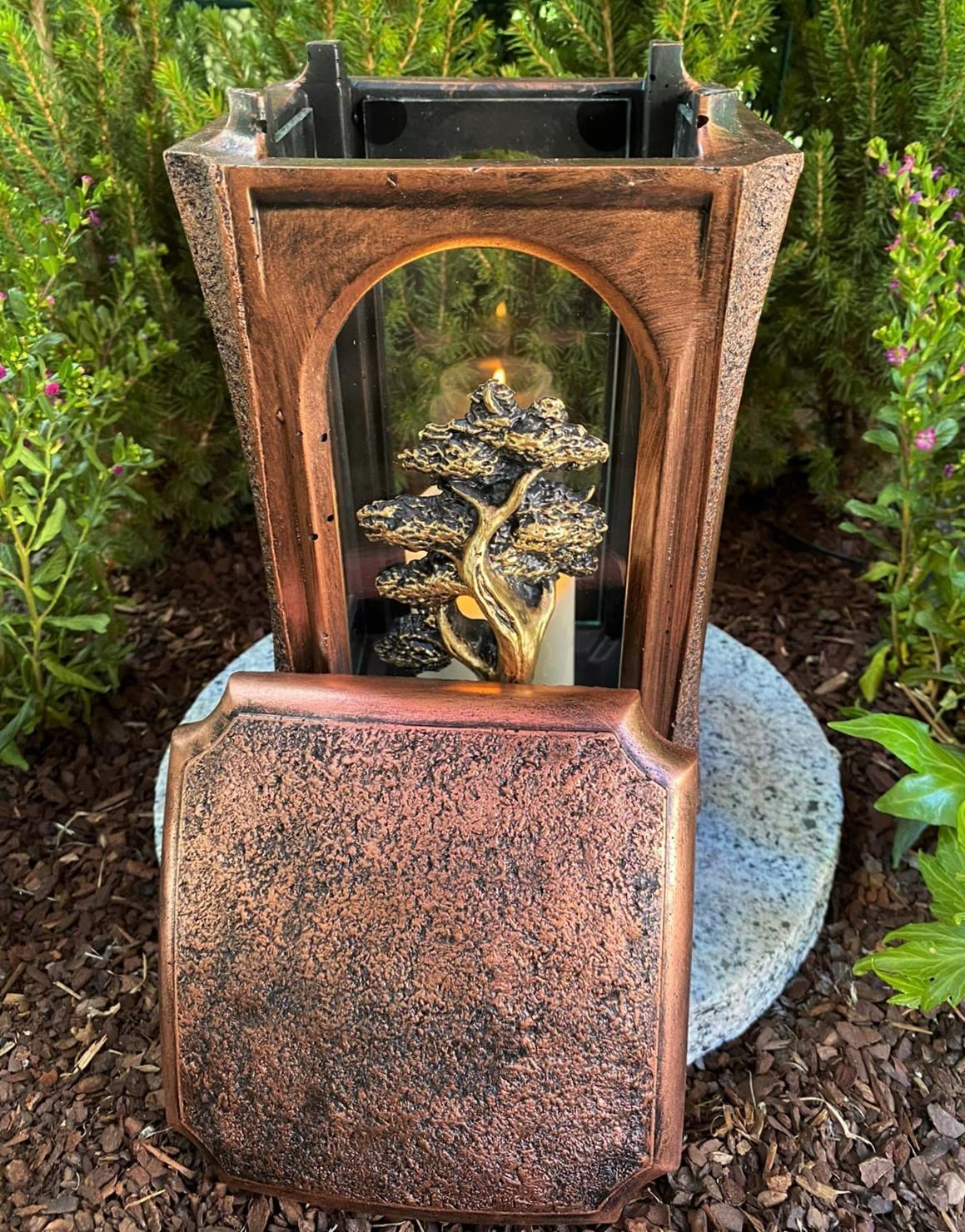 Grave lamp with tree motif NEW! Handmade - 27 cm H. Grave candle Grave decoration Grave ornament Garden lamp incl. Grave candle without decoration and base.