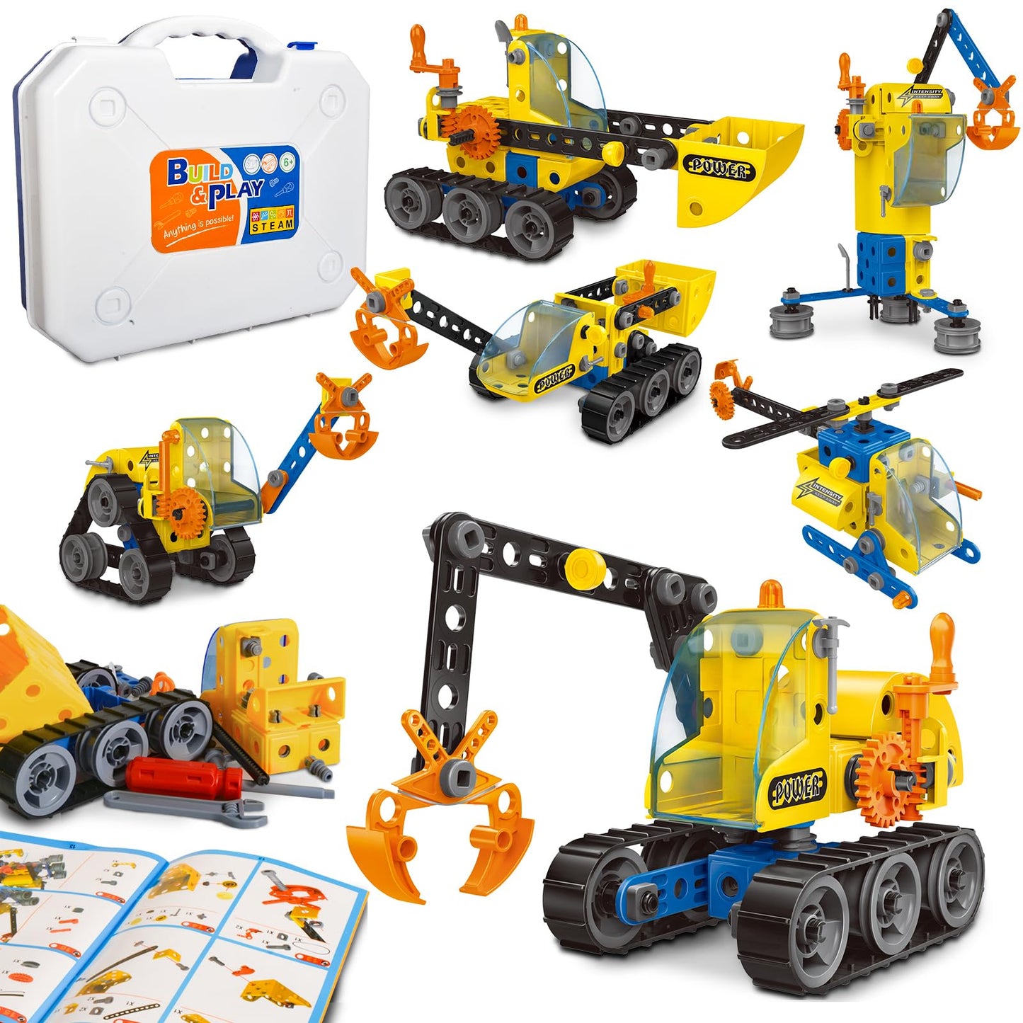 HOMETTER Building Toy for 5-12 Year Old Boys Gift, 6 in 1 Engineering Excavator Toy, Kids STEM Learning Toy Educational Building Kit