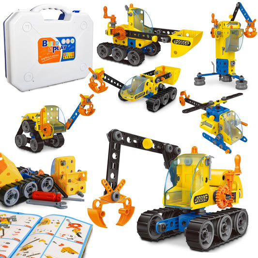 HOMETTER Building Toy for 5-12 Year Old Boys Gift, 6 in 1 Engineering Excavator Toy, Kids STEM Learning Toy Educational Building Kit