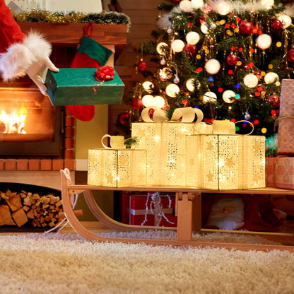 GIGALUMI LED Gift Box 3-Piece Set Christmas, 8 Modes 60 LED Glow Christmas Box, String Lights Lightbox with Plug for Indoor, White Christmas Decoration Xmas Decor Warm White