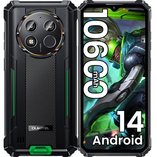 OUKITEL WP28E Outdoor Smartphone Android 14-10600mAh, 8GB +64GB/1TB, 6.52" with 13MP camera, IP68 water resistant, Dual 4G SIM, rugged phone with NFC/GPS/OTG/BT5.0-Green. No contract.